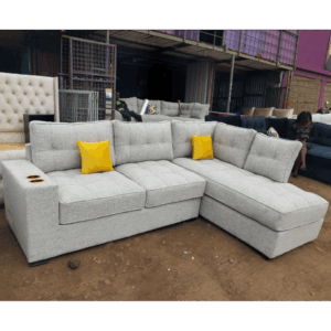 Grey L-Shaped Corner Sofa with Cup Holders | GatangaOS