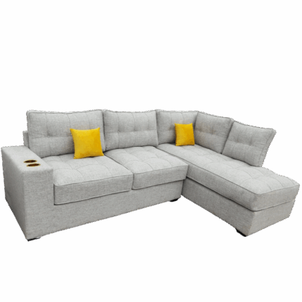 Grey L-Shaped Corner Sofa with Cup Holders | GatangaOS