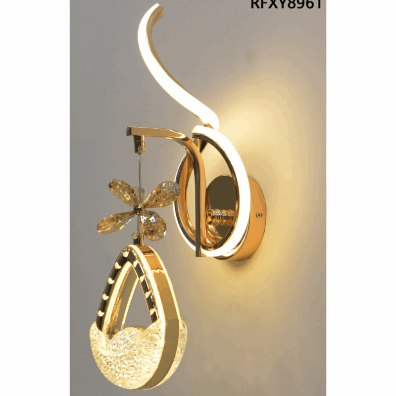 Gold Crystal LED Wall Light with Decorative Pendant